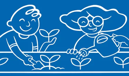 Geïllustreerde kinderen geven planten water in de tuin