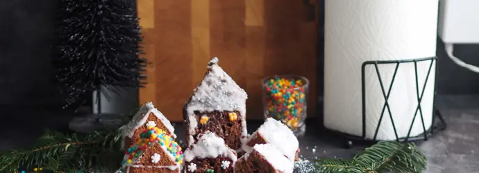 Kersthuisjes van chocoladebrownies